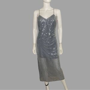Open Edit Metallic Grey‎ Folkstone Sequin Sleeveless Slipdress